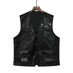 최고급 오토바이 가죽 라이딩 조끼 블랙 실버그레이 S 98cm