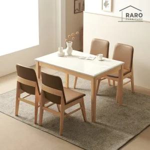 라로퍼니처 루아 1200 천연 대리석 4인 고무나무 원목 식탁 세트  식탁+의자4)