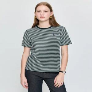 헤지스 여성 25FW [Essential] 코튼 모달 스트라이프 반팔 티셔츠 딥그린 HSTS5C811E3