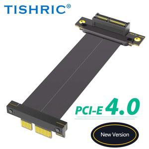 TISHRIC PCIE4.0 3.0 ~ 1X/4X 4X 라이저 케이블 PCIE X1 X4 연장 듀얼 90도 직각 어댑터 고속 익스텐더