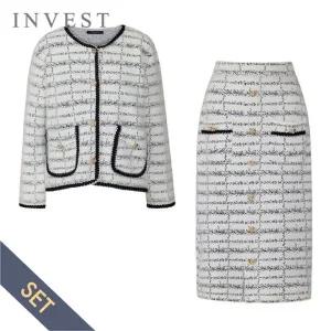 [인베스트]트리밍 니트 자켓+롱 스커트 세트_INI5W1JK1011