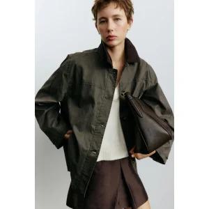 [정품] HM 여자 데일리 자켓 코듀로이 칼라 재킷 다크 카키 그린 1298444002