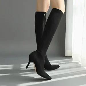 바닐라슈 루아르 스웨이드 스판 인사이드ZIP 하이힐 롱부츠(9cm)