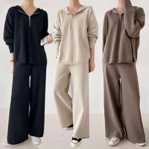 여성 반집업 후드 니트 바지 세트 투피스 11PST0455 빅사이즈 루즈핏 오버핏 가을