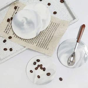 [골드스마일]잔받침 화이트 대리석 코스터 원형 커피컵홀더 소품받침