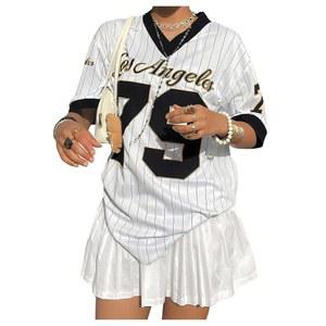 여성용 솔리 헉스 저지 셔츠 Y2k 오버사이즈 T 스트라이프 숫자 그래픽 티 V 넥 하프 슬리브 스트리트웨어 상의