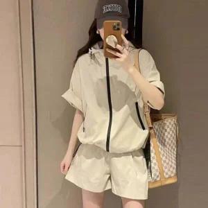 [하프클럽/]여자 여름 배색지퍼 스포티 반팔 후드 집업 팬츠 세트