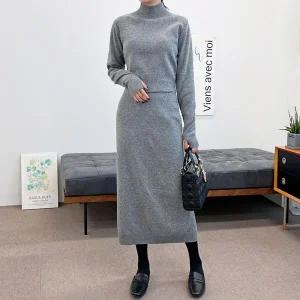 [하프클럽/]드세빌 치마 세트 스웨터 투피스 윈터 여성 가을 긴