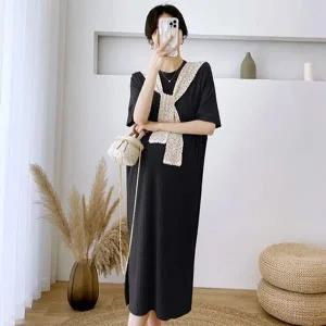 [하프클럽/]숄카라 옆트임 반팔 롱원피스 2col