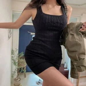 [하프클럽/]골지원피스 여성 스판 스퀘어넥 민소매 미니원피스