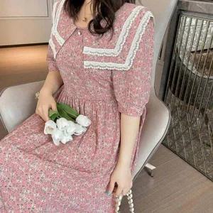 [하프클럽/]꽃패턴 화사한 빅카라 반팔 원피스 1P 데일리 치마