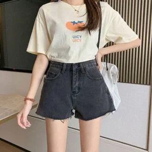 [하프클럽/]흑청 여자 데님 블랙 밑단 컷팅 핫팬츠 3부 반바지