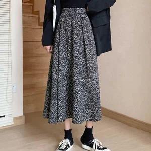 [하프클럽/]여자 20 대 패션 캐주얼 긴치마 플라워 패턴 롱치마 쉬폰 롱스커