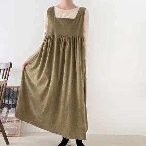 [다잇템] 여자 FW 속기모 박스 스퀘어넥 코듀로이 슬리브리스 롱원피스_23562493_588872