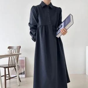 [다잇템] 여자 카라넥 단추 보온 심플하객룩 박스핏 롱원피스_23562490_588872