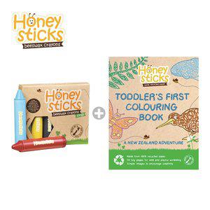 [허니스틱] 2종(비즈왁스 크레용 롱 6색+컬러링북)/아기크레용/유아크레파스/돌아기크레파스