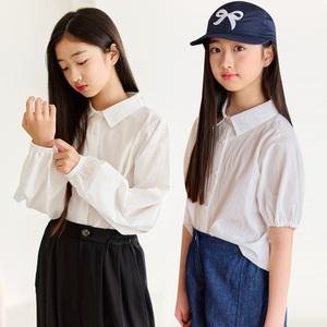 [미니로이]폰즈 하객룩 연주복 키즈 여아 아동 주니어 퍼프 흰 화이트 반팔 카라 셔츠 블라우스