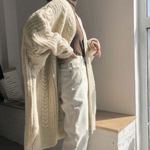 로브 스타일 겨울 꽈배기 니트 롱 가디건 도톰 카디건