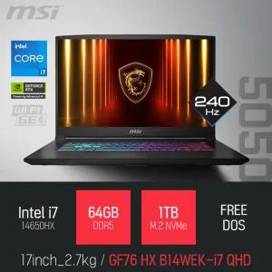 ⓒ MSI 소드 GF76 HX B14WEK-i7 QHD 64GB 1TB / 17인치 사무 편집 고성능 게임 포토샵 캐드 AI 노트북