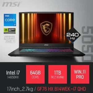 ⓒ MSI 소드 GF76 HX B14WEK-i7 QHD 64GB 1TB WIN11 / 17인치 사무 편집 고성능 게임 캐드 AI 노트북