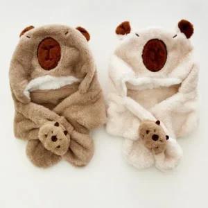 [사러왕]동물 후드머플러 캐릭터 모자 곰돌이 후드목도리 카피바라 털 목도리 넥워머