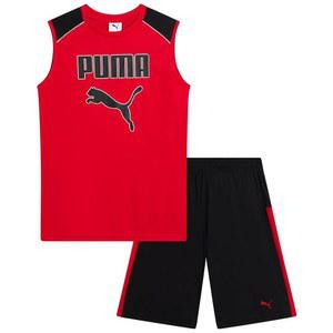 PUMA 액티브 보이즈 반바지 세트 - 드라이 핏 민소매 농구 보이 운동 셔츠 및 매칭 (4-16)