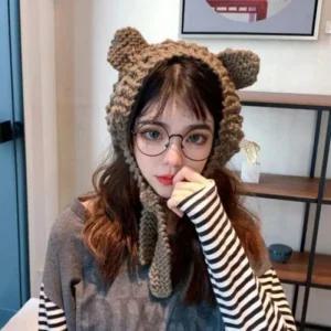 뜨개질 고양이귀 귀마개 모자 겨울 귀여운 니트 (49QAn)