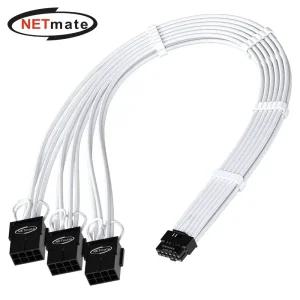 Netmate) 12VHPWR to PCIe 8핀x3 케이블(화이트) 30cm슬리빙 8케이블 8슬 전원변환선 슬리빙