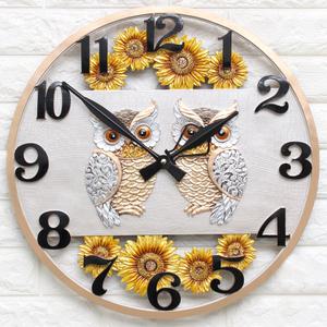 돈들어오는 풍수 벽시계 해바라기액자부엉이-특대/무소음/대형엔틱장식품 거실원형디자인 집들이개업식선물