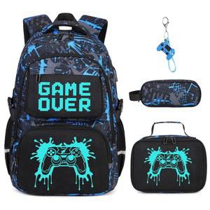 [미국배송] 학교용 스코첸 소년 배낭 도시락 가방 필통을 든 소년용 3PCS 쿨 야광 유치원 초등학교용 스쿨 북백 십대 배낭