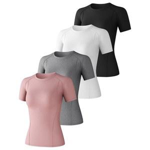 CL 컨발라리아 4팩 여성용 압박 셔츠 쿨 드라이 반팔 운동, 요가 체육관 러닝을 위한 최고의 운동 바젤 레이어 출시