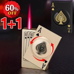 1+1 회전 압축 스페이드 A 카드 방풍 라이터 방풍 라이타 압력  스피너 접이식 회전