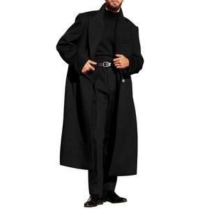 런카티 남성 울 블렌드 완두콩 코트 노치 칼라 더블 가슴 롱 재킷 트렌치코트 클래식 겨울 오버코트