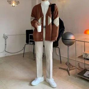 아가일체크 니트웨어 컴포트 오픈니트 브이칼라 맨즈 1컬러 트렌디일상용