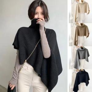 여성 언발란스 디자인 니트 소재 예쁜 숄 케이프숏케이프 목도리 터틀넥 망토 조끼 코트 하이넥머플러
