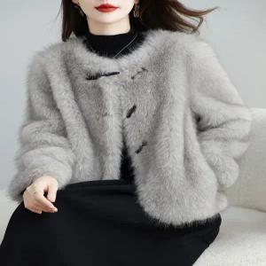 여성용 인조모피 코트 겨울 따뜻하고 가벼운 페이크퍼 하프코트