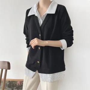 스트라이프 셔츠 레이어드 페이크 가디건