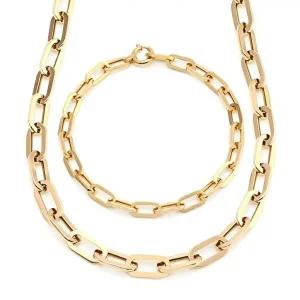 [비앤비골드]18K 심플 볼드 유광 클립체인 주얼리세트 (목걸이+팔찌) JNS29772