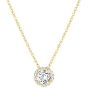 파보이 14K 골드 도금 포스트 인조 다이아몬드 라운드 솔리테어 펜던트 헤일로 목걸이 | 여성용 슬라이더 조절 가능