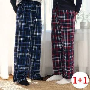 [핑크룩]2장 밍크체크 겨울 커플 수면바지 빅사이즈 남성용 여성용 잠옷_P409697759