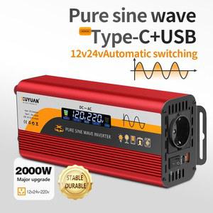 2000W XUYUAN 인버터 12V/24V 220V 순수 정현파 변환기 요트/자동차 여행용 파워 50Hz USB 타입C 유럽형 소켓