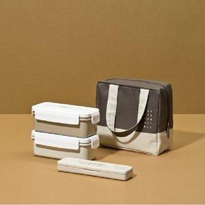 코멕스 런치메이트 더슬림 도시락세트 530ml 브라운 / 찬합 가방 수저 세트
