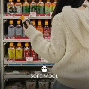 핫핑 [내추럴무드/꾸안꾸] 베이젤 루즈핏 후드 세미크롭 알파카 울 긴팔니트티