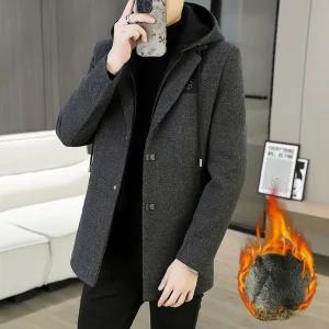 남성 출근룩 하프 코트 후드 탈부착 방한 방풍 기모 겨울 그레이 블랙 힛템