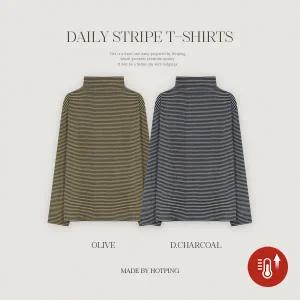 핫핑 [포근겉기모/모크넥] 로웬 스트라이프 반폴라 기모 긴팔티셔츠