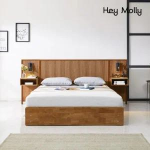 헤이몰리 쿠루미 원목 LED 템바보드 호텔 수납 침대 K 사이드 패널 [착불]