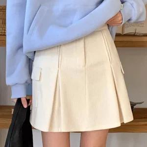 [코코블랑] 맞주름 코듀로이 미니스커트(숏,기본)
