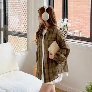 [빅사이즈]이블렛 체아뷰 언발 체크 셔츠 제이스타일