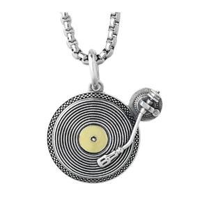 여성용 Cykdohy 레트로 바이닐 레코드 펜던트 목걸이 남성용 성명서 라운드 디스크 녹음 플레이어 참 목걸이 힙합 펑크 앤티크 실버 롤로 링크 체인 주얼리 DJ 러버 음악 팬 선물