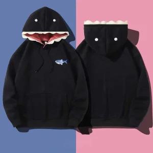 상어모양 후드티 스치 기모 캐주얼 패션 셔츠남자긴팔면티 오버핏맨투맨 후드 무지 동물 집업 셔츠 겨울셔